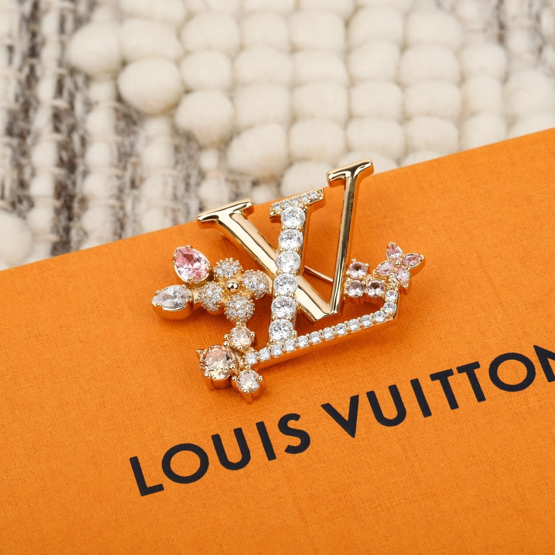 Louis Vuitton Crystal 'LV' Brooch